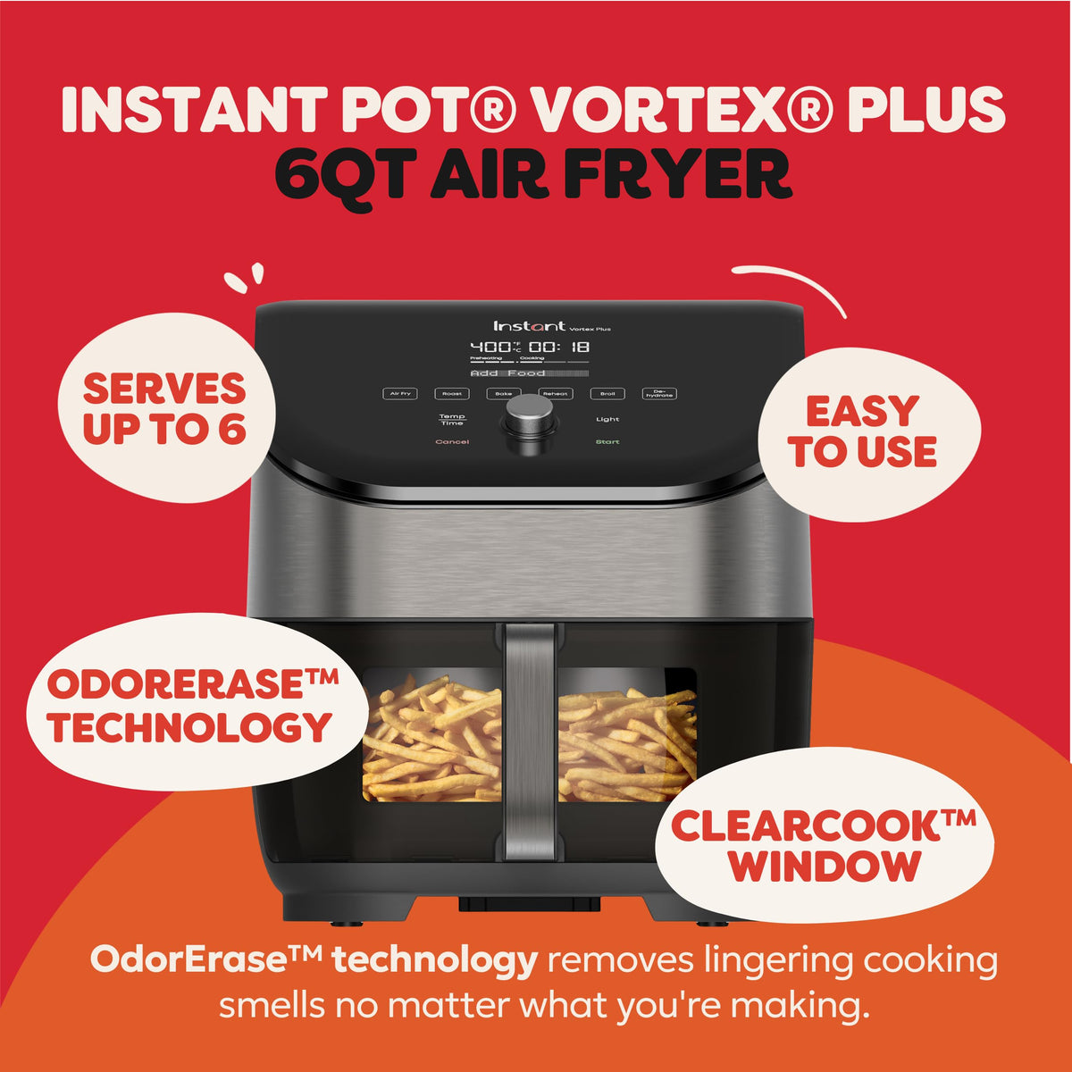 6 Qt 6-in-1 Air Fryer, Black M825