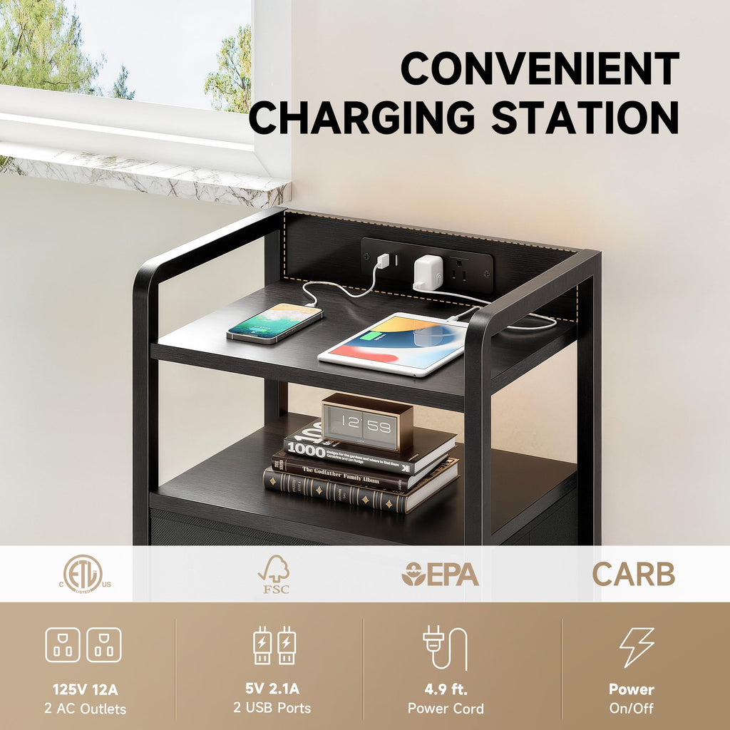Black 3 Drawer Nightstand with Charging Station R45177