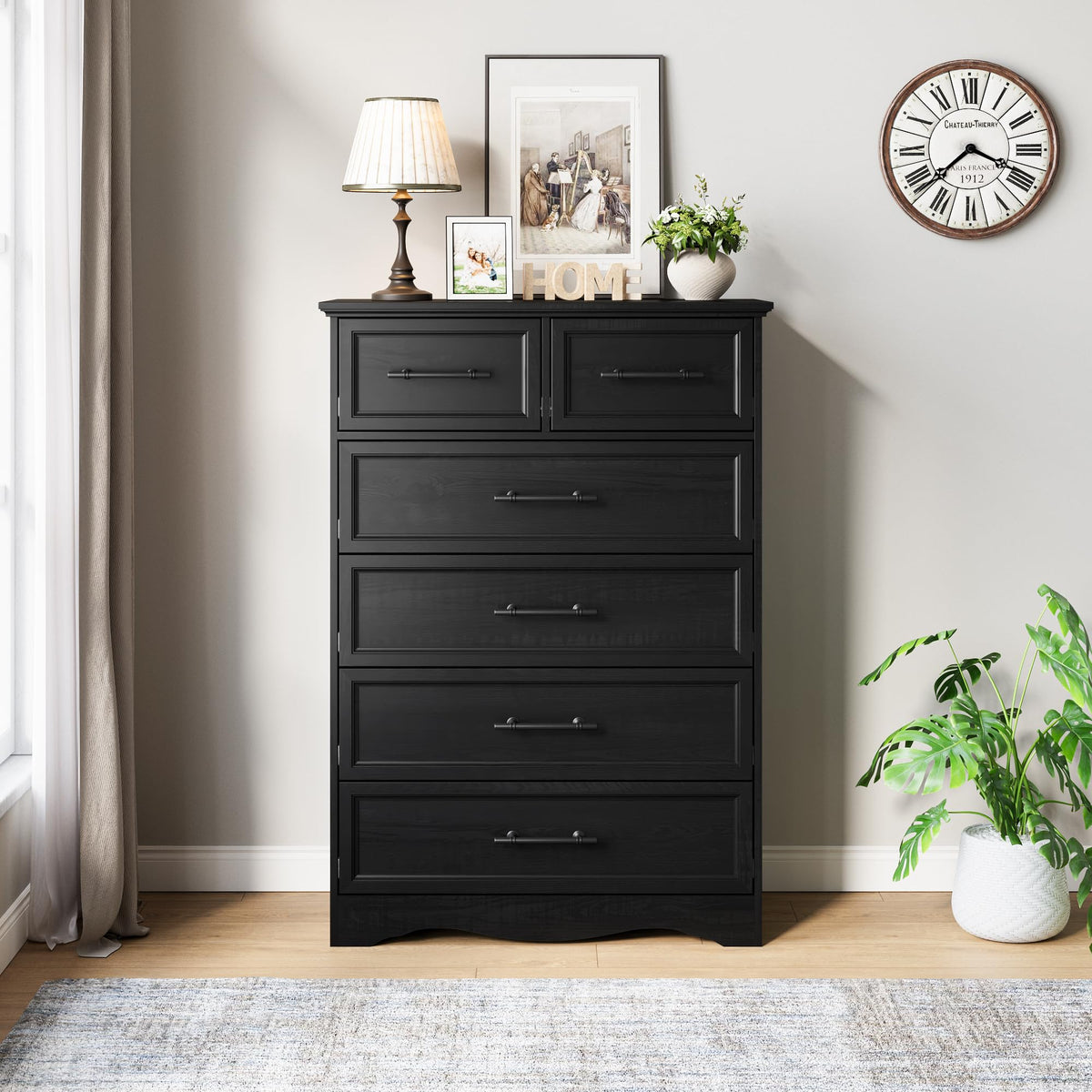 Black 6 Drawer Dresser S154