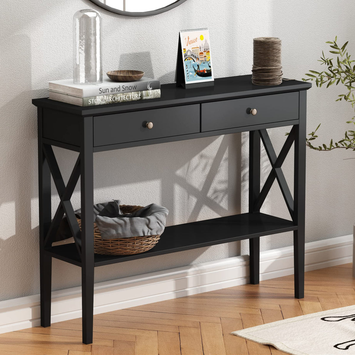 39" Entryway Table with Drawers and Storage Shelf O288040