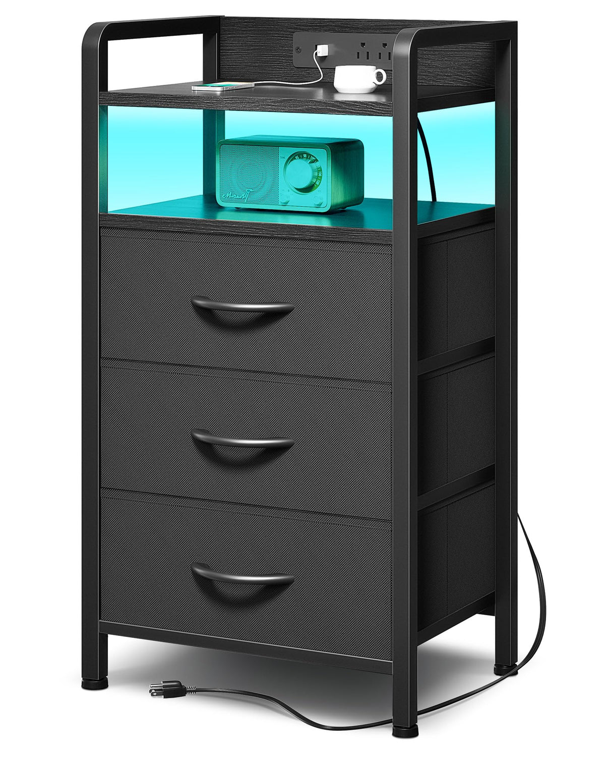 Black 3 Drawer Nightstand with Charging Station R45177