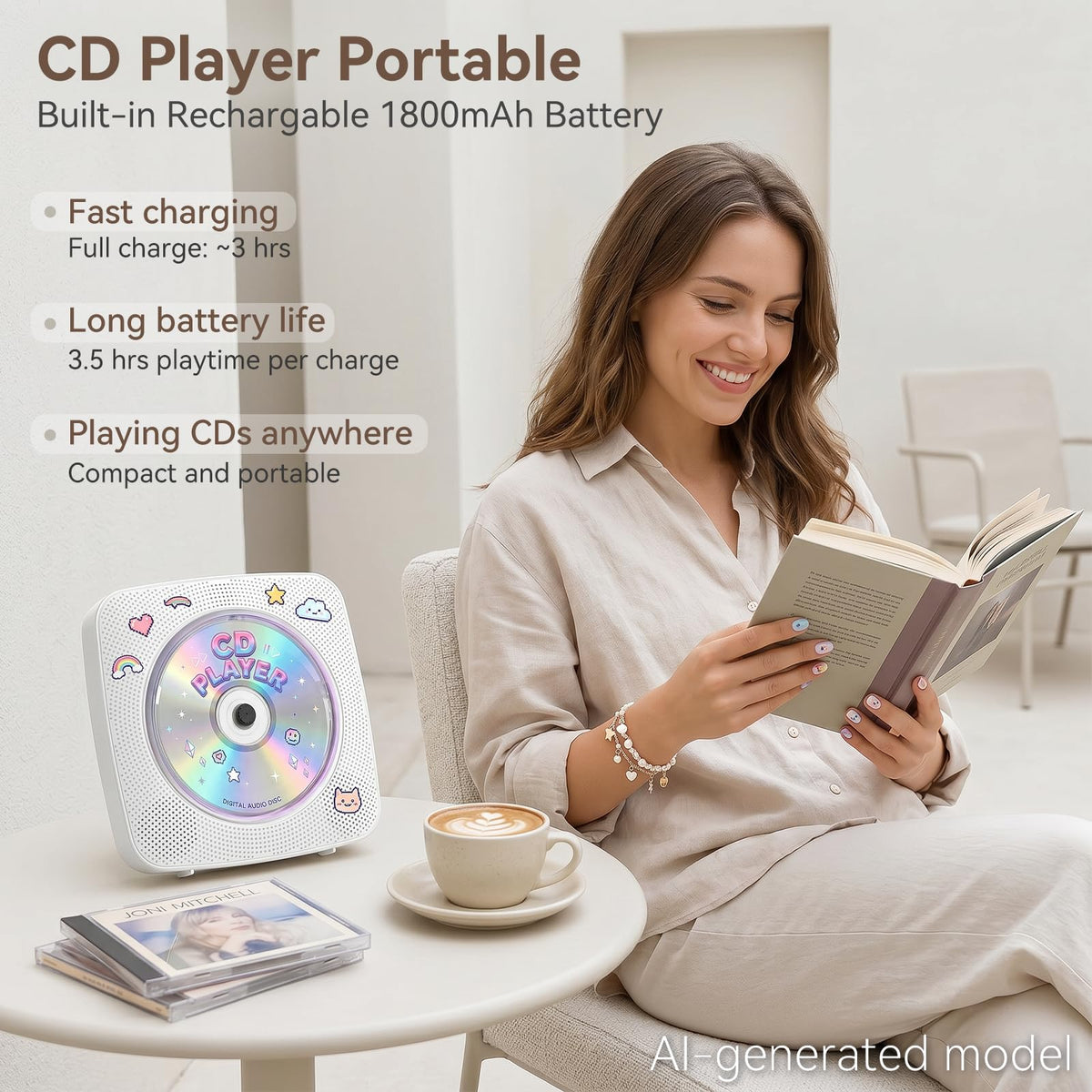 Portable Bluetooth Rechargeable CD Player with Speakers Z780366