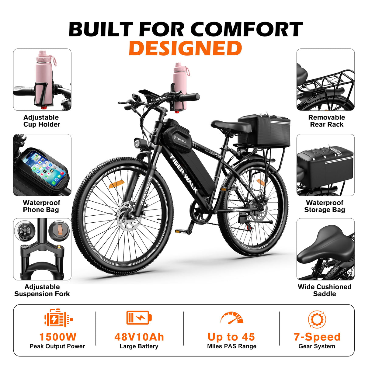 26" Electric Mountain Bike 48V 10Ah 7-Speed T4129