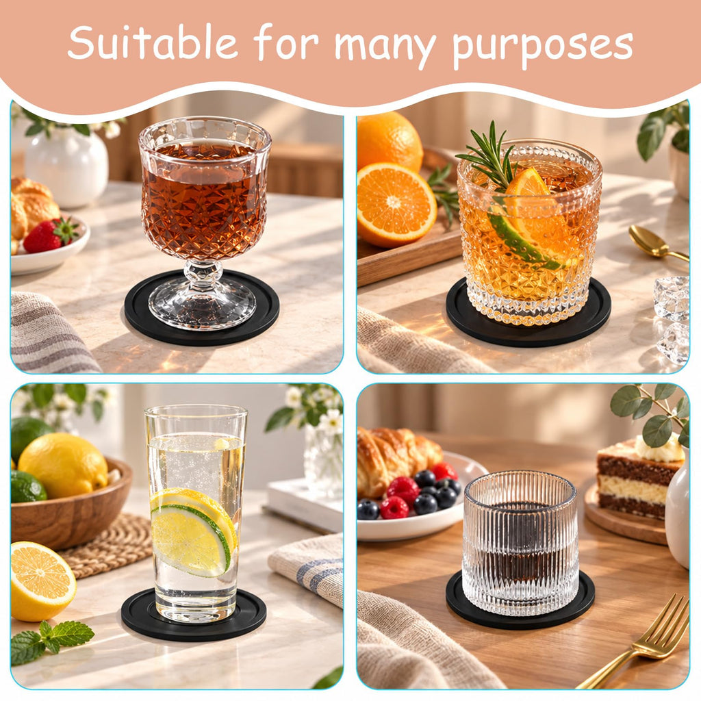 Black Set of 4 Round Silicone Coasters Q702824