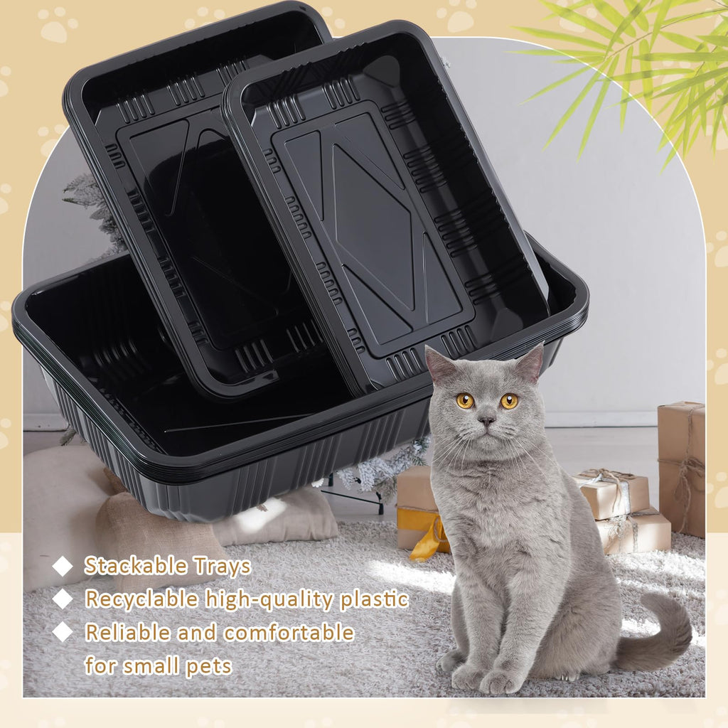 30 Pcs Disposable Plastic Cat Litter Trays 3 Sizes Black T407121