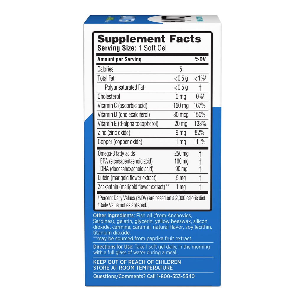 Eye Vitamin & Mineral Supplement with Omega-3, Zinc, Lutein & Zeaxanthin, 50 Softgels G245