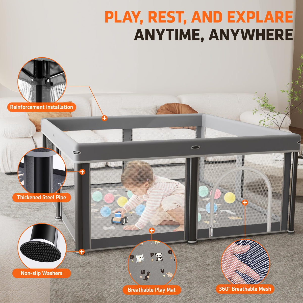 Foldable Baby Playpen with Mat and Travel Pack Z32271