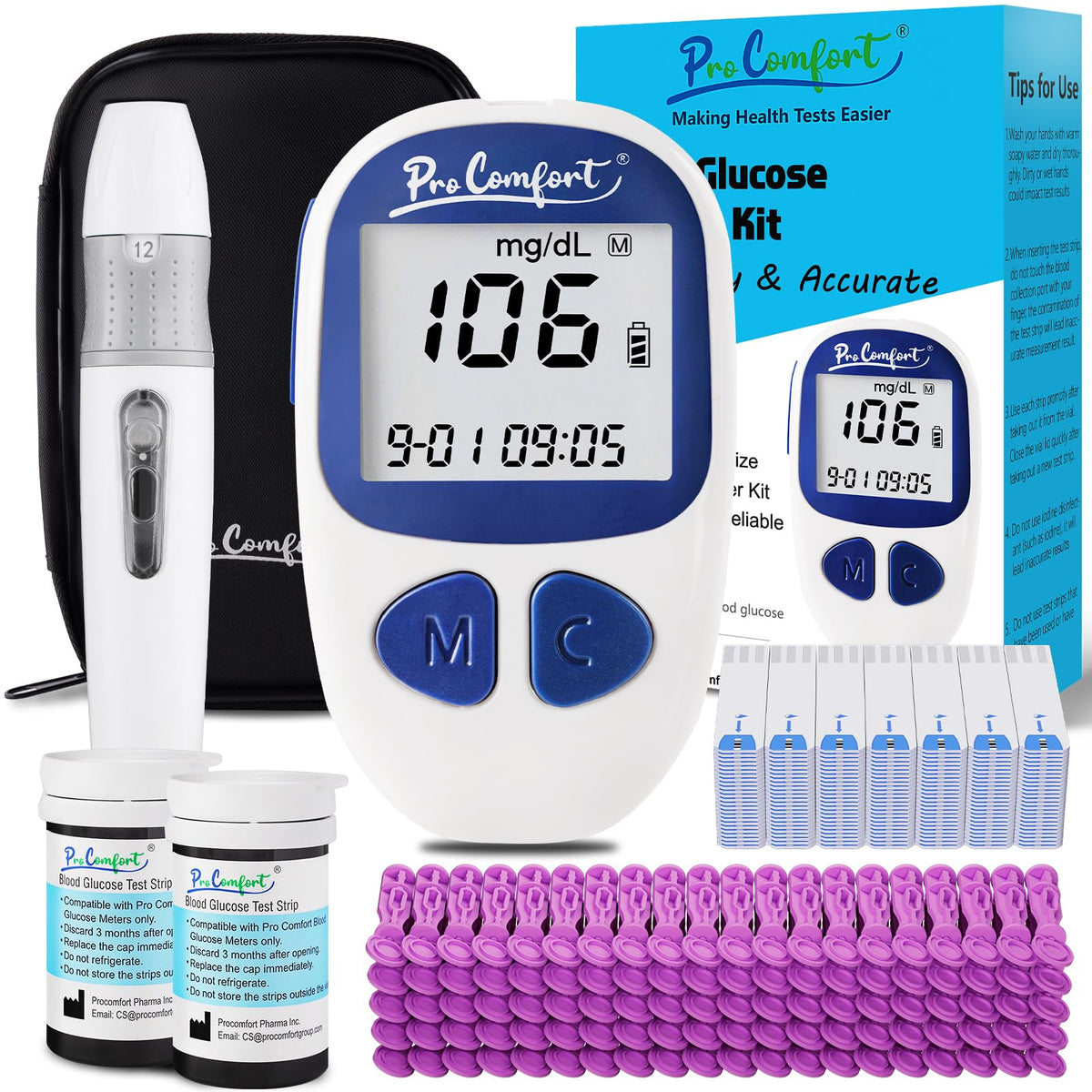 Blood Sugar Testing Kit with 100 Test Strips Lancing Device 100 Lancets H2709