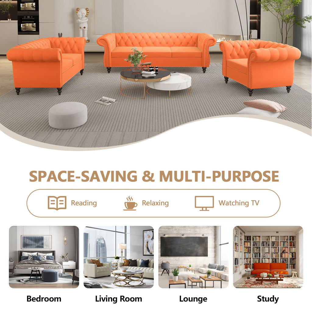 Orange Velvet Upholstered Accent Sofa Chair L57524