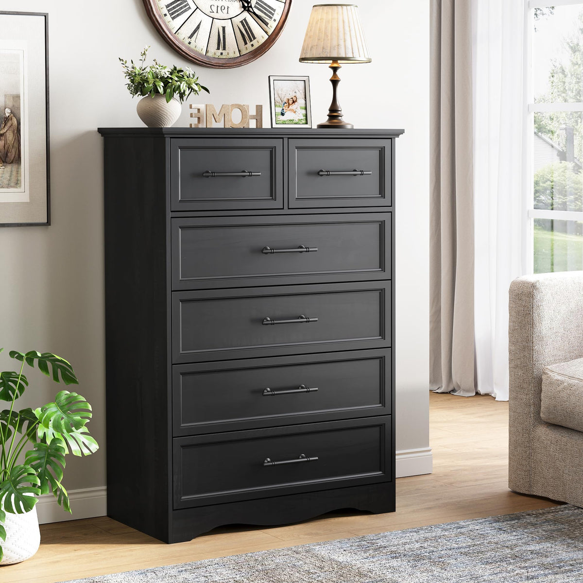 Black 6 Drawer Dresser S154
