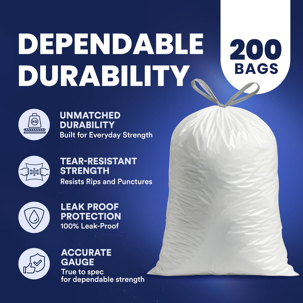4 Gallon White Drawstring Trash Bags, 200 Count U824