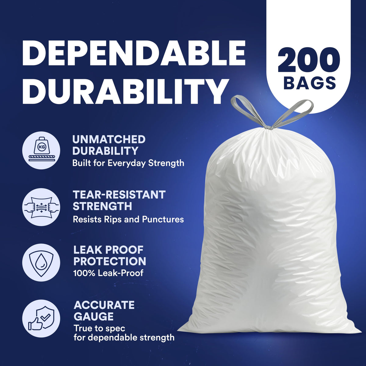 4 Gallon White Drawstring Trash Bags, 200 Count U824