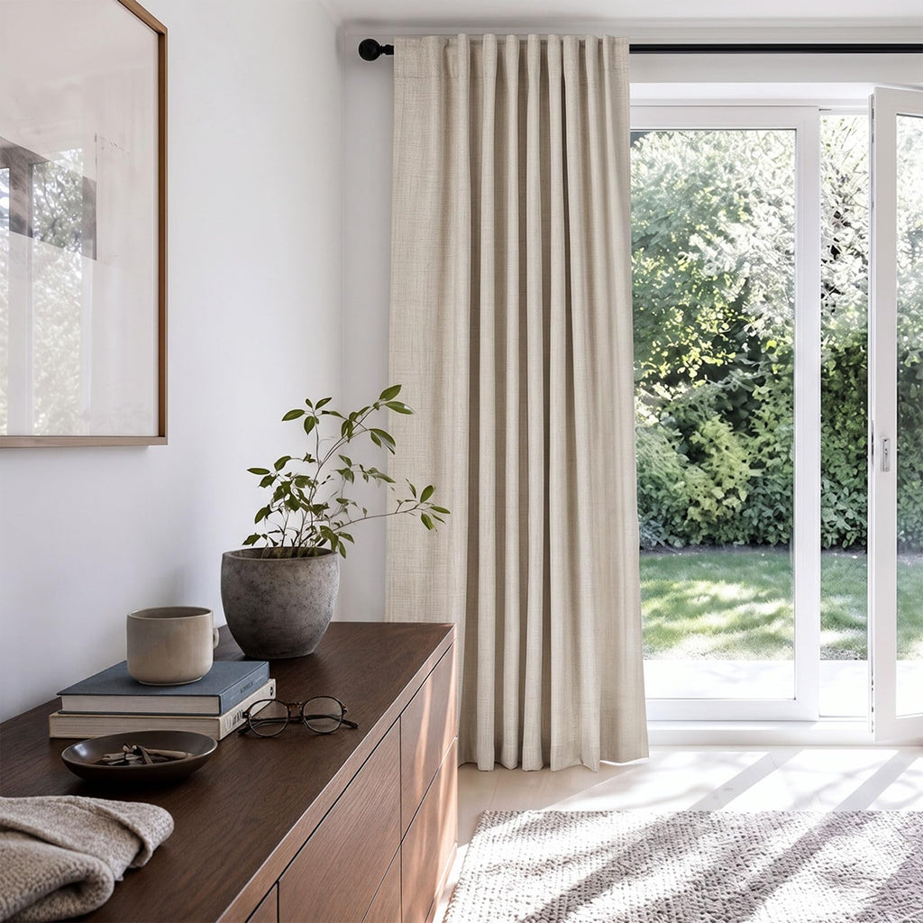 Linen Textured Total Blackout Curtains 84 Inches Long, Cream K969270