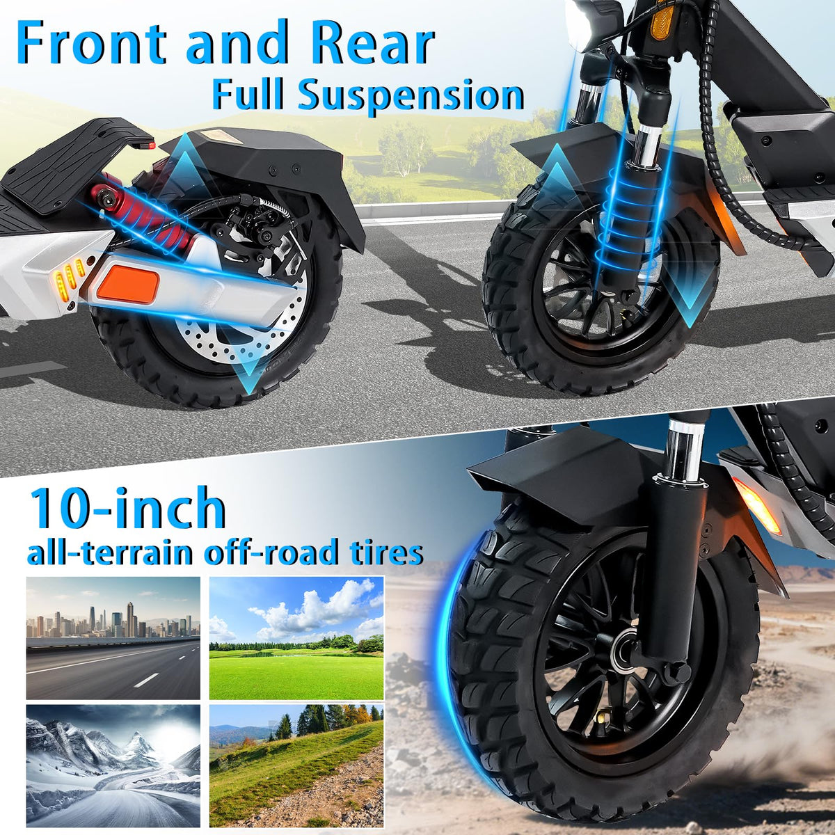 Electric Scooter 1600/4000/6000W Motor 50 Miles Range 10" Off Road Tire Folding E-Scooter with Detachable Seat O248