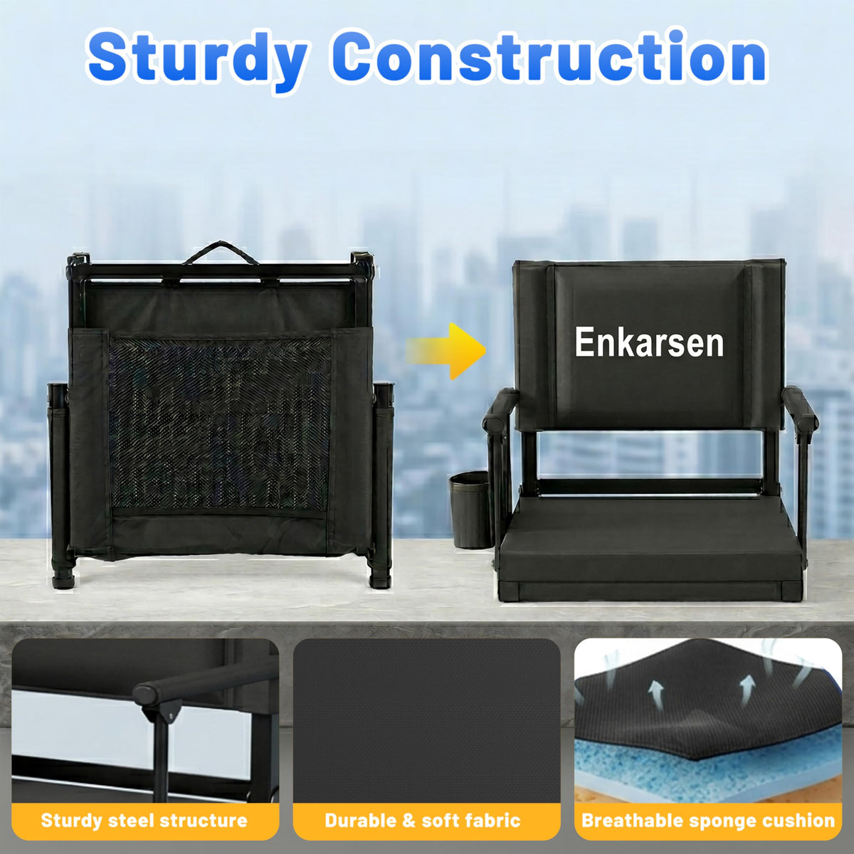 Portable Stadium Seat with Armrests & Cup Holder E593