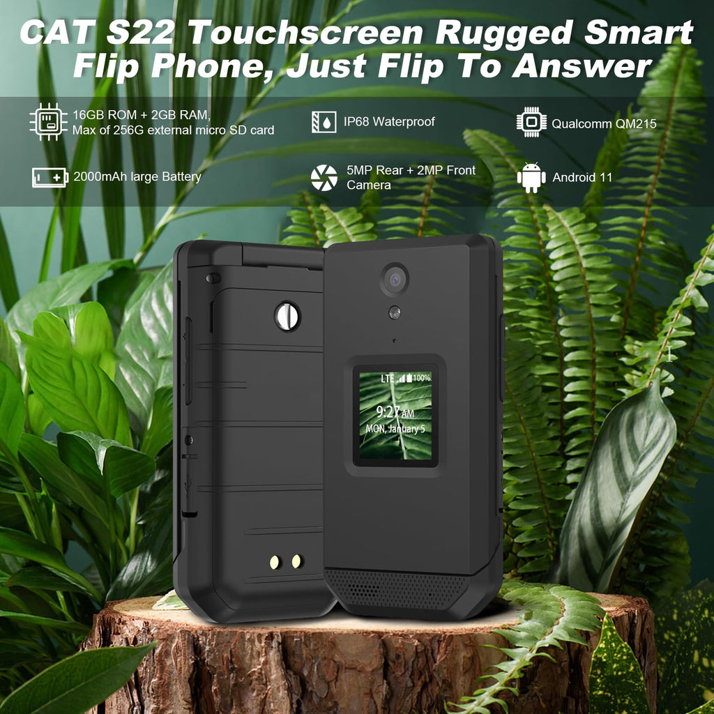 Unlocked Rugged Flip Phone 16GB 2.8'' Touchscreen Android 11 IP68 Water Resistant 4G LTE GSM Single Sim Black N909853