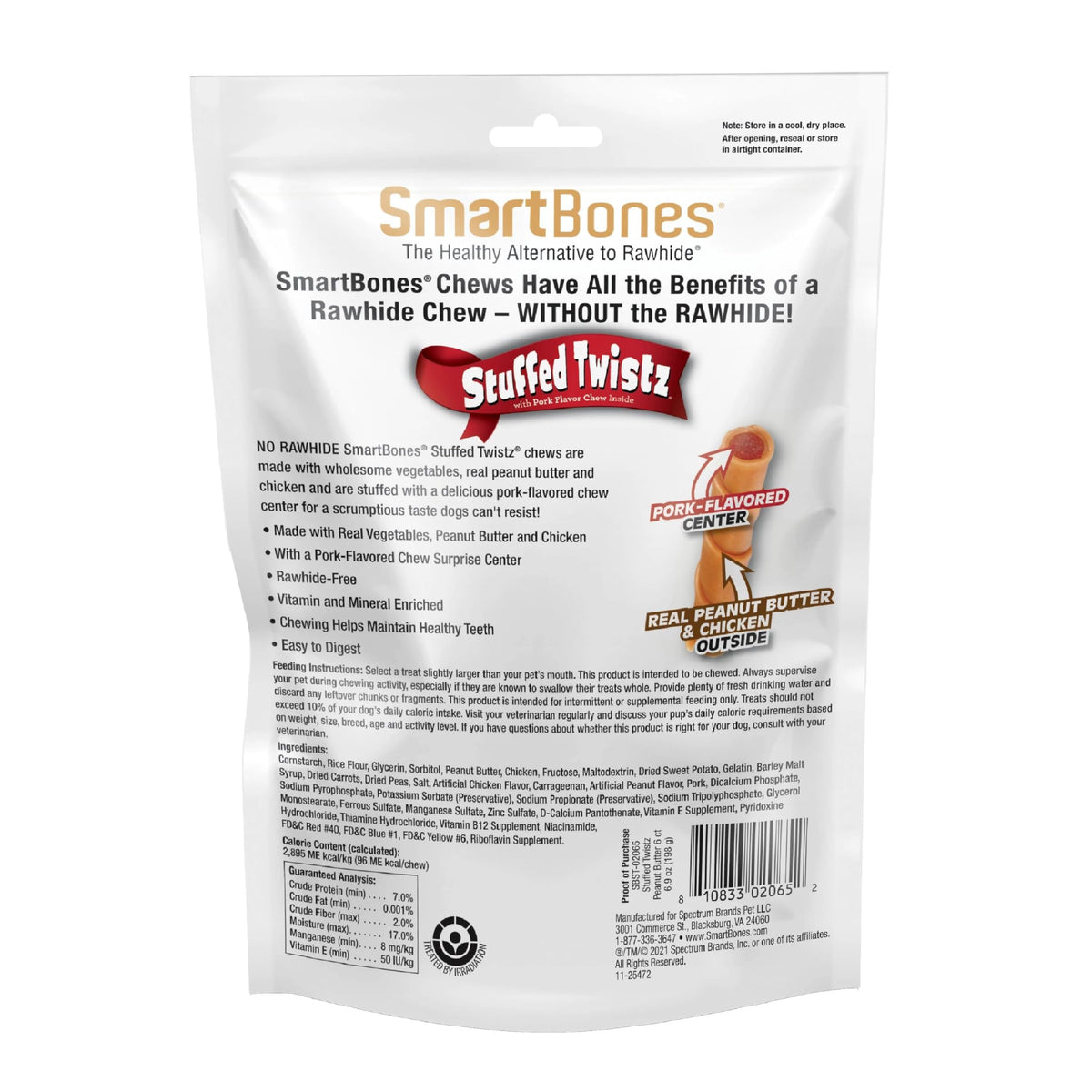 Peanut Butter Pork Flavor Rawhide-Free Dog Chews 6 Twistz G713450