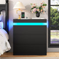 Nightstand with Charging Station, LED Lights, 3 Storage Drawers Z392