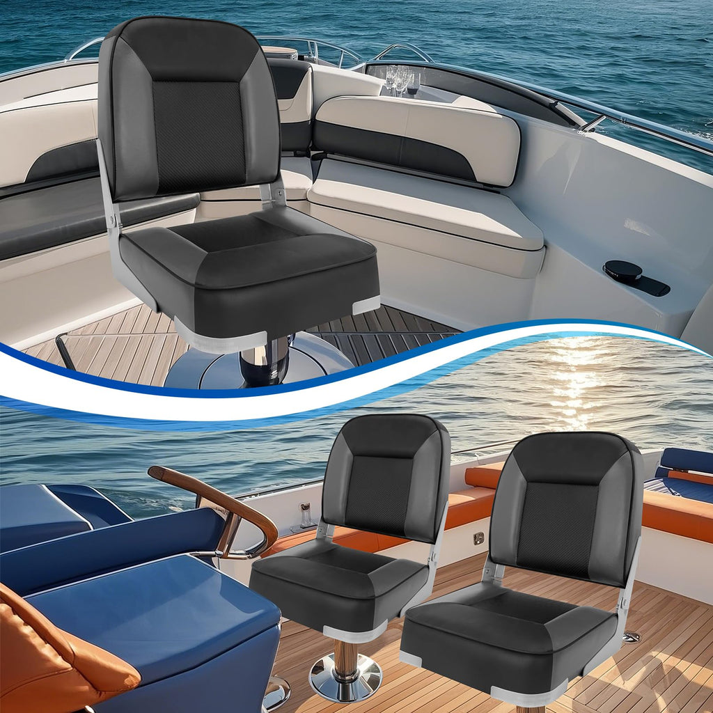 2 Pack Folding Low Back Boat Seats Black/Gray B8879