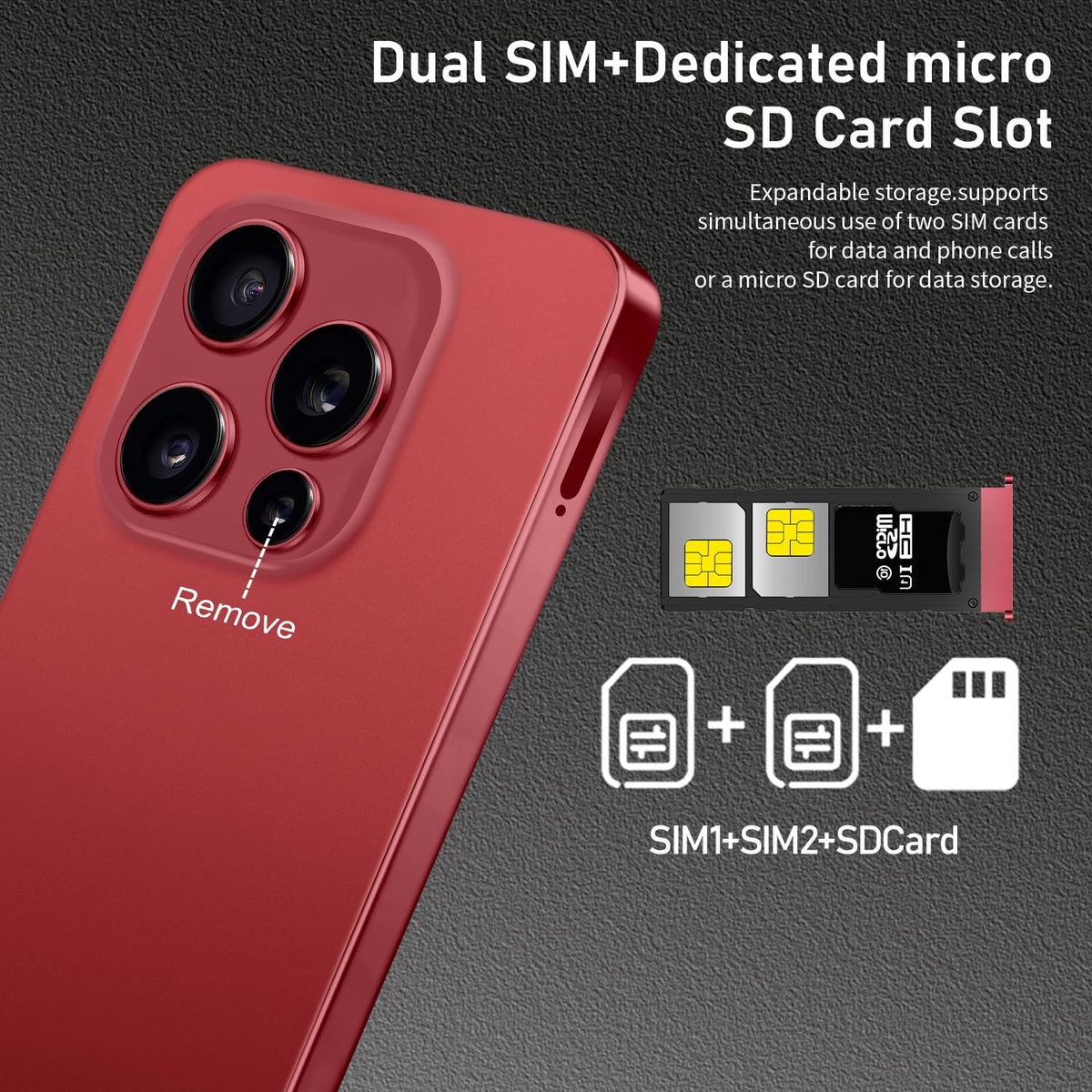 Unlocked Cell Phone 16+512GB Android 14 Wine Red S636