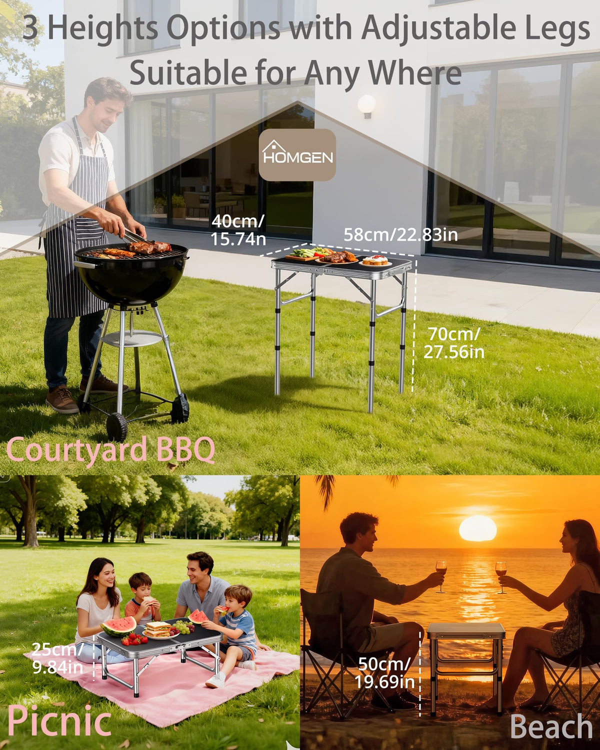 Portable Folding Table 3 Heights Adjustable 23'' L x 16'' W I81166
