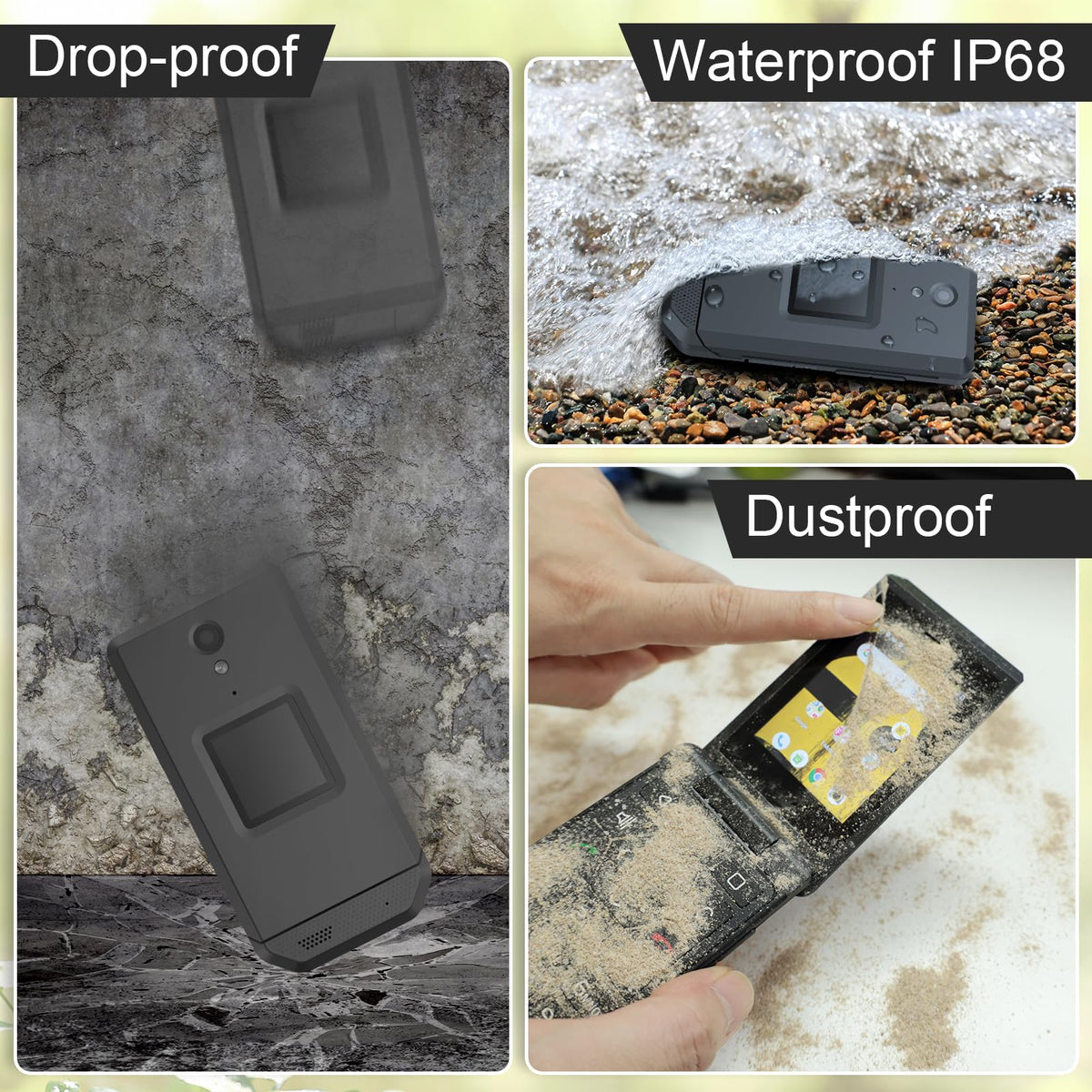 Unlocked Rugged Flip Phone 16GB 2.8'' Touchscreen Android 11 IP68 Water Resistant 4G LTE GSM Single Sim Black N909853