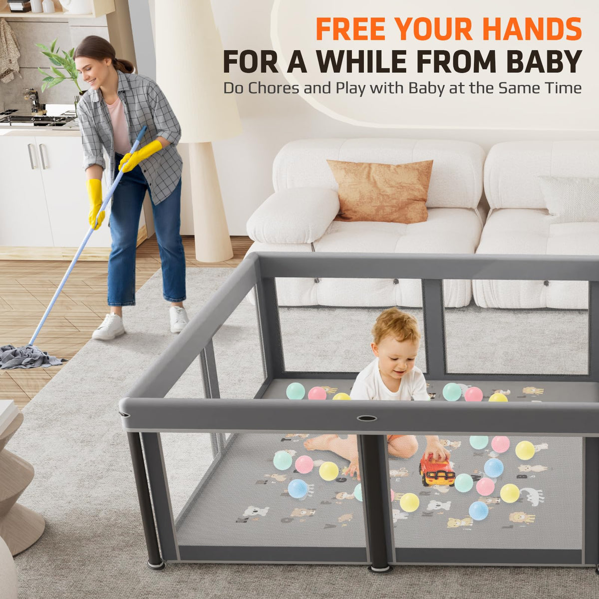 Foldable Baby Playpen with Mat and Travel Pack Z32271