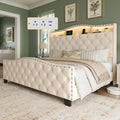Queen Beige Platform Bed Frame with LED Headboard M9278