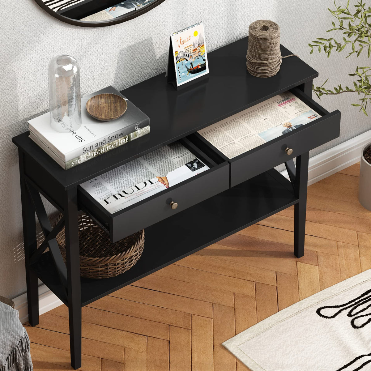 39" Entryway Table with Drawers and Storage Shelf O288040
