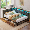 Full Corner Bed Frame with Storage Drawers, LED, Charging, Black T763