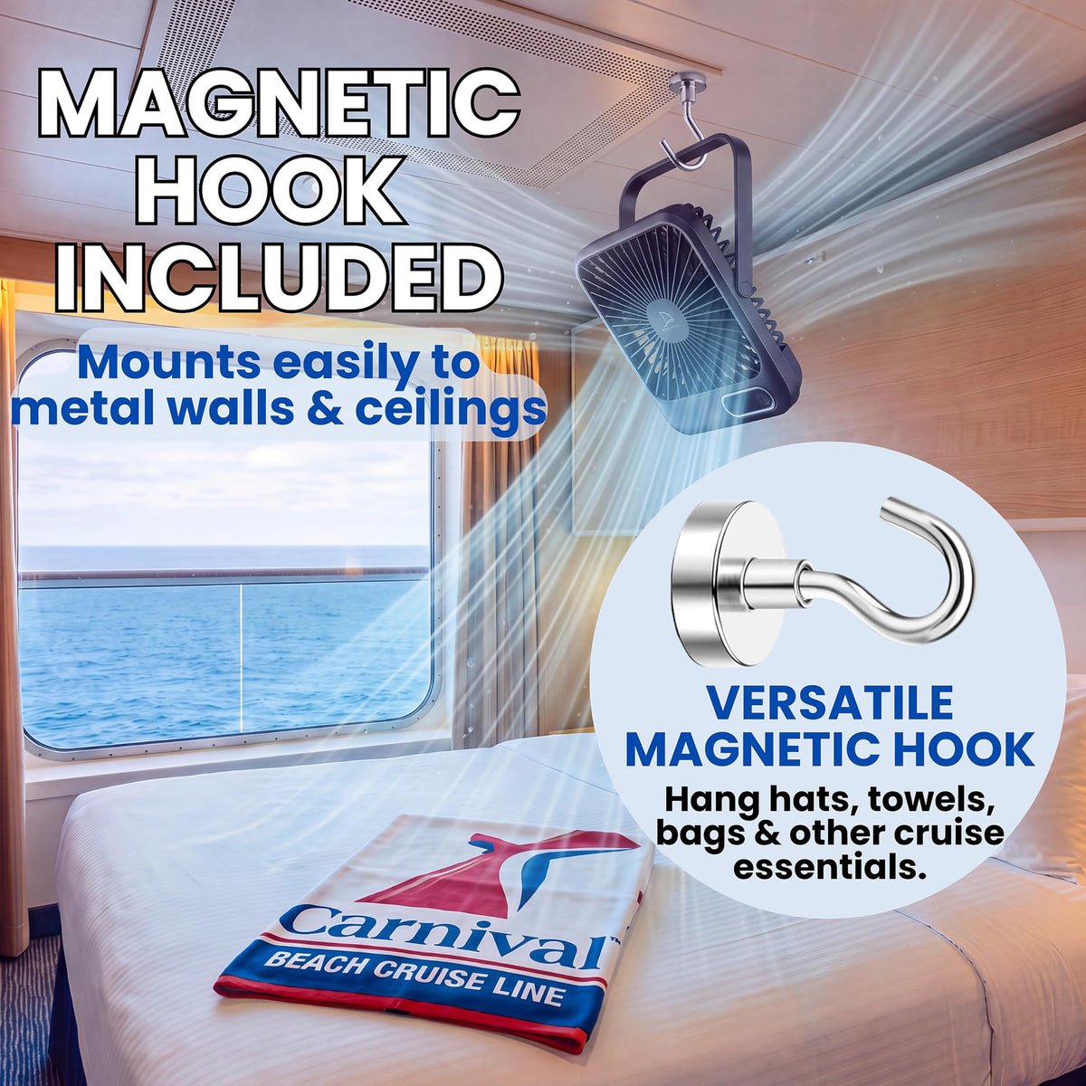 Portable USB Rechargeable Fan with Magnetic Hook E1358