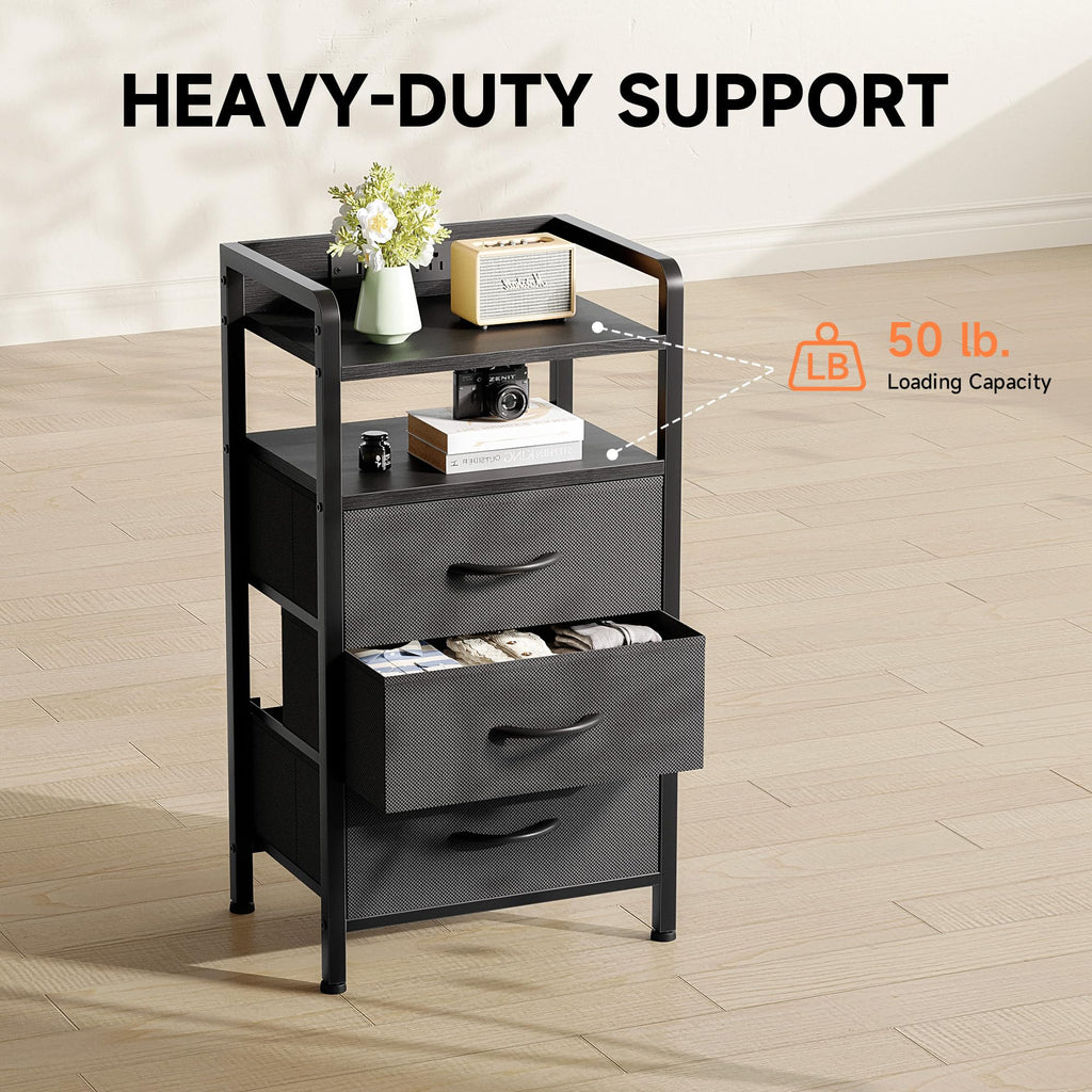 Black 3 Drawer Nightstand with Charging Station R45177