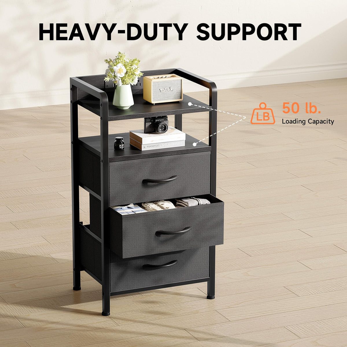 Black 3 Drawer Nightstand with Charging Station R45177
