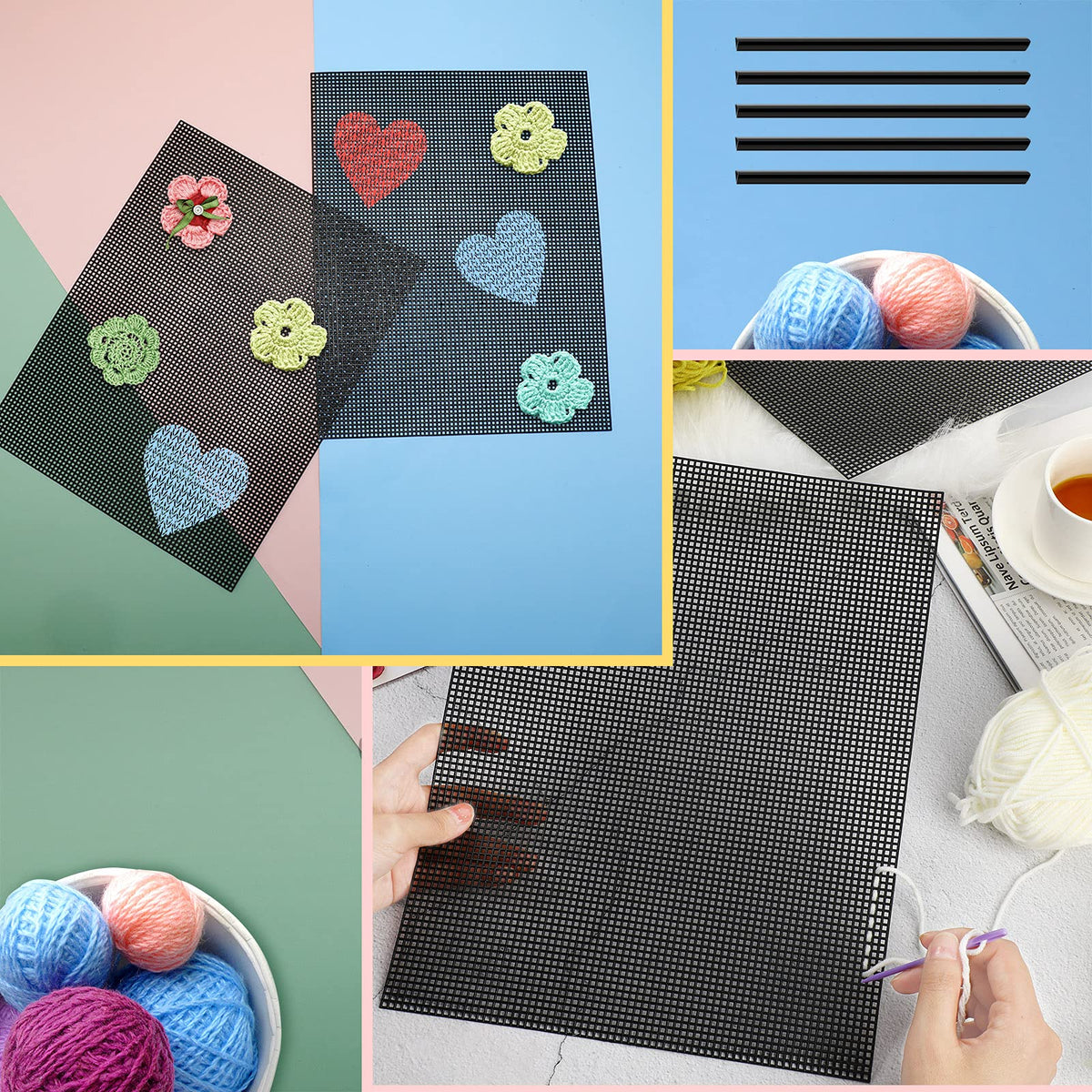 Black 4 Pcs Plastic Mesh Sheets L76242