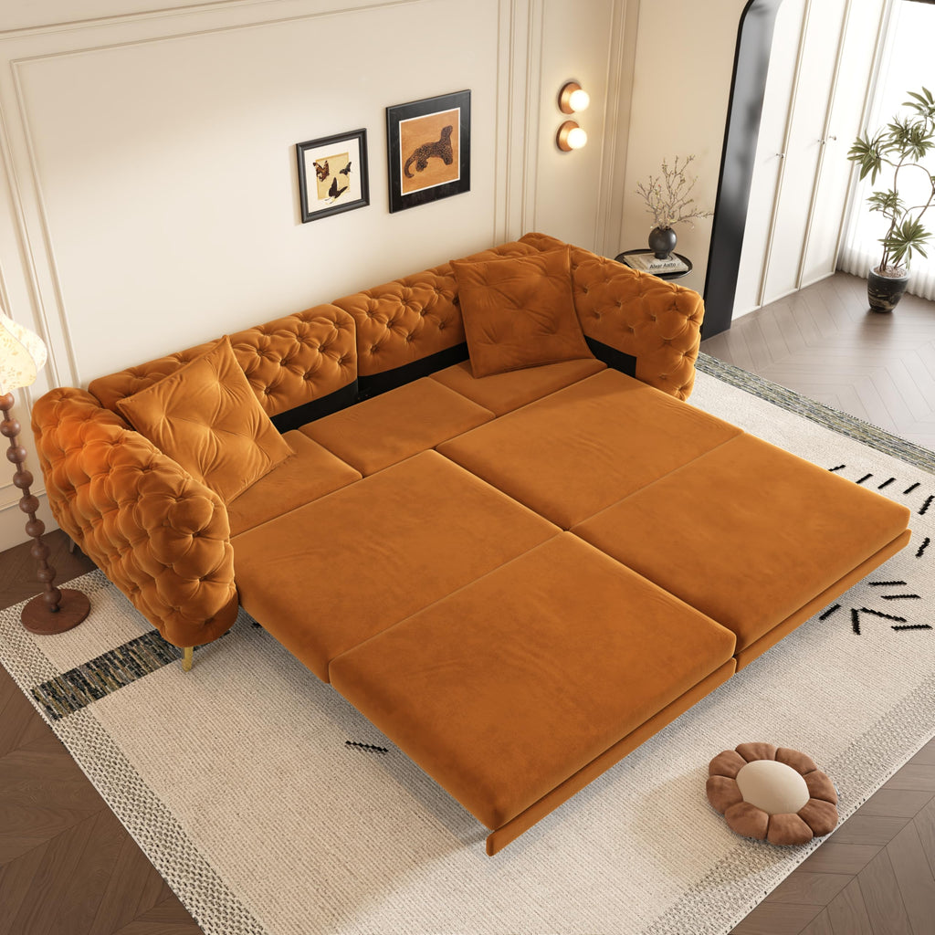 Orange Velvet Convertible Sleeper Sofa with Ottoman E513072