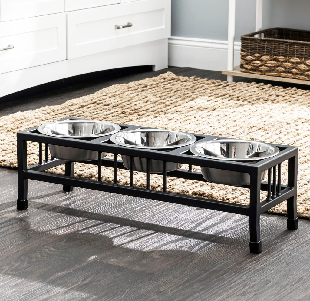 Black 3 Bowl Metal Raised Pet Feeder O645964