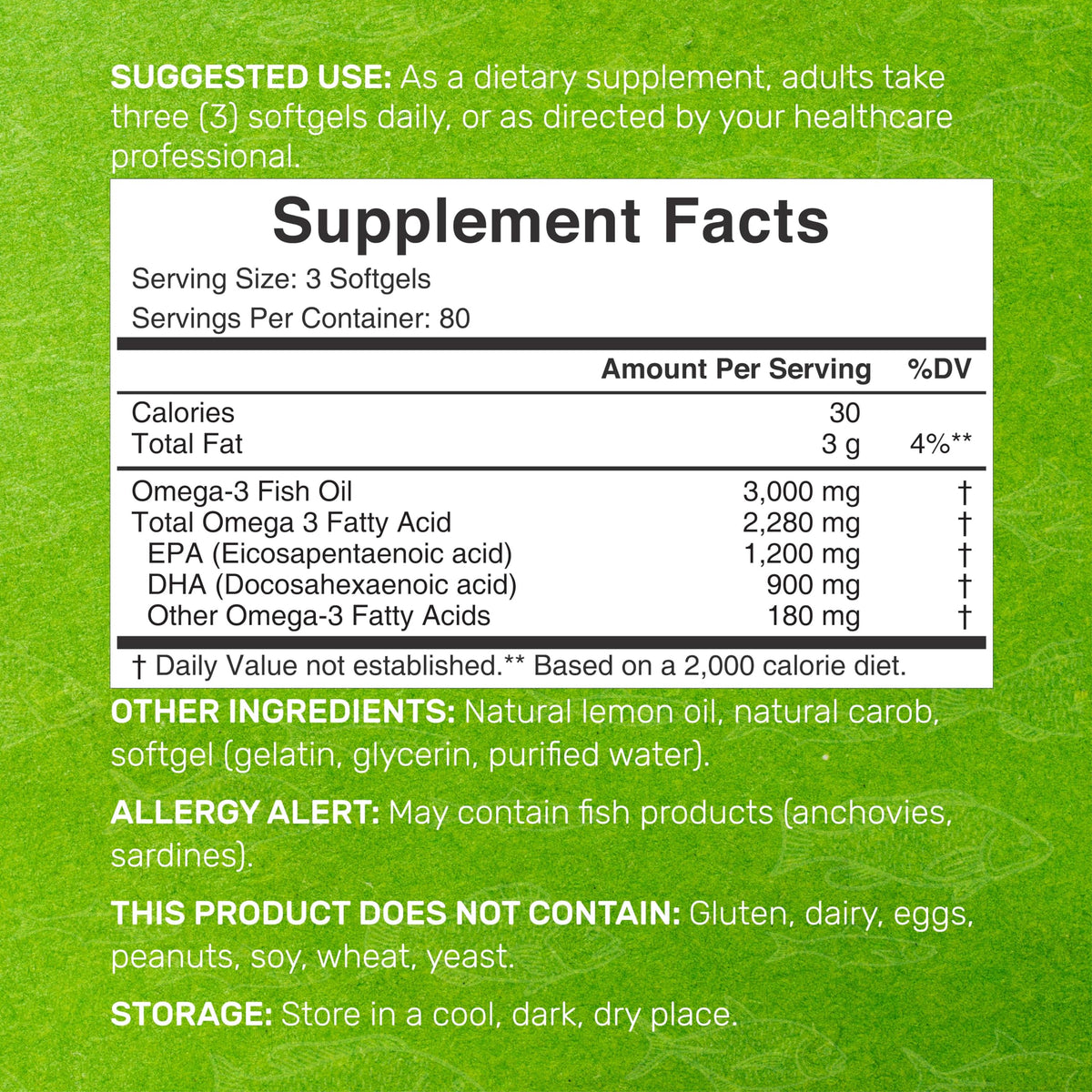 Omega 3 Fish Oil 3,000mg 240 Softgels EPA DHA Lemon Flavored R38270